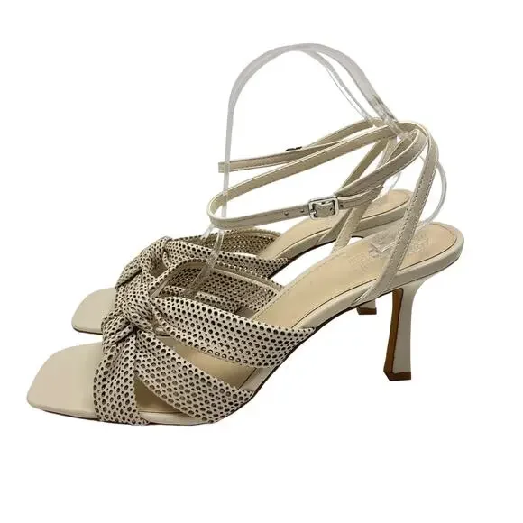 Vince Camuto | Earlena SZ US 11 NWOB Mesh Cut Leather Square Toe Cream Heels - Picture 3 of 13